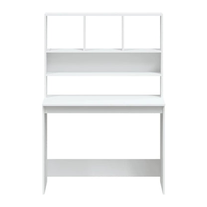 White Engineered Wood Desk with Shelves - 102x45x148 cm
