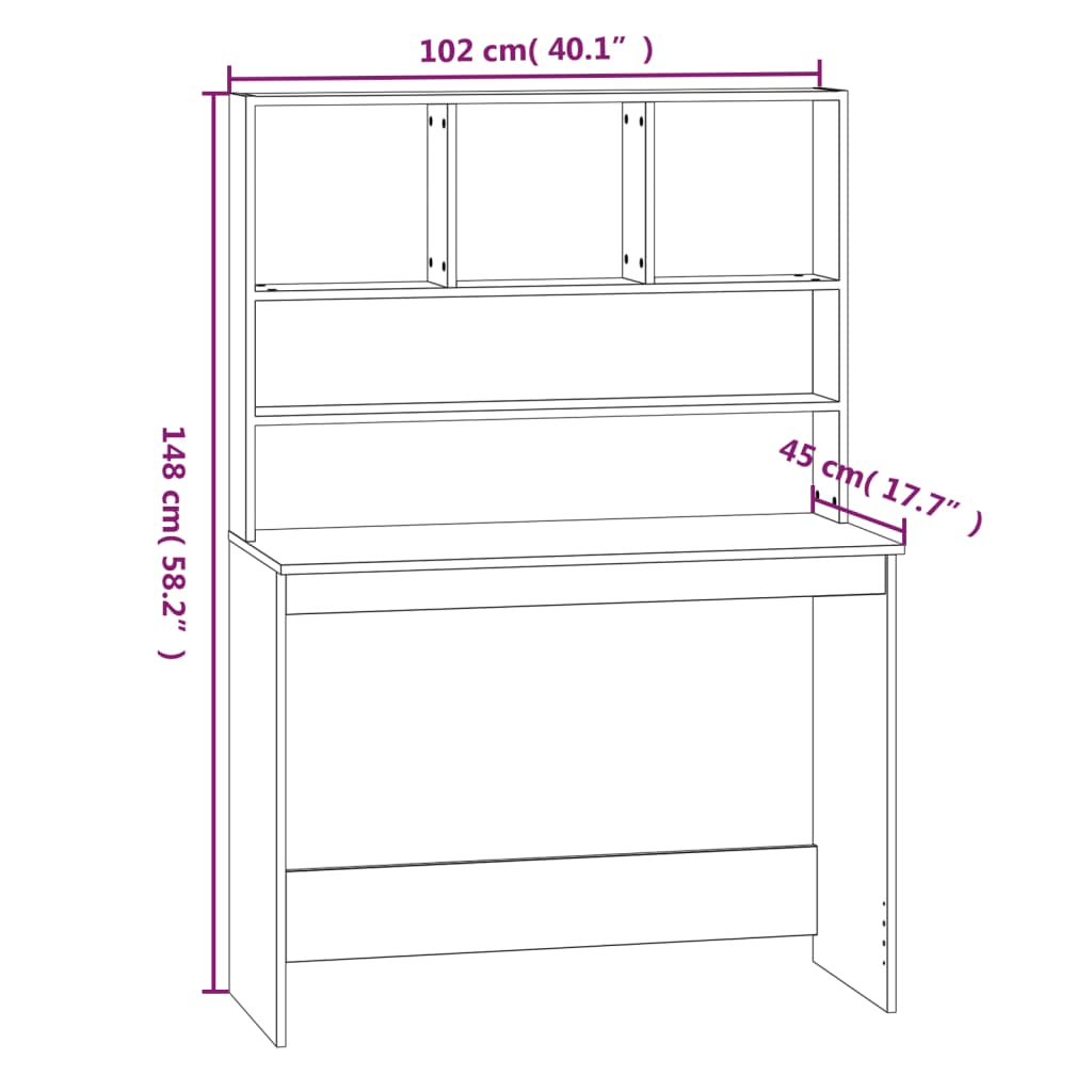 White Engineered Wood Desk with Shelves - 102x45x148 cm