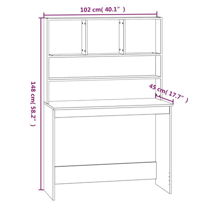 White Engineered Wood Desk with Shelves - 102x45x148 cm