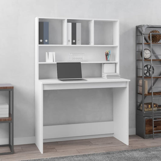 White Engineered Wood Desk with Shelves - 102x45x148 cm