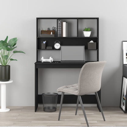 Black Engineered Wood Desk with Shelves - 102x45x148 cm