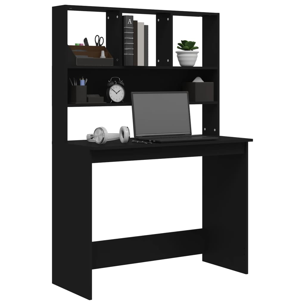 Black Engineered Wood Desk with Shelves - 102x45x148 cm