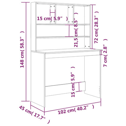 Black Engineered Wood Desk with Shelves - 102x45x148 cm