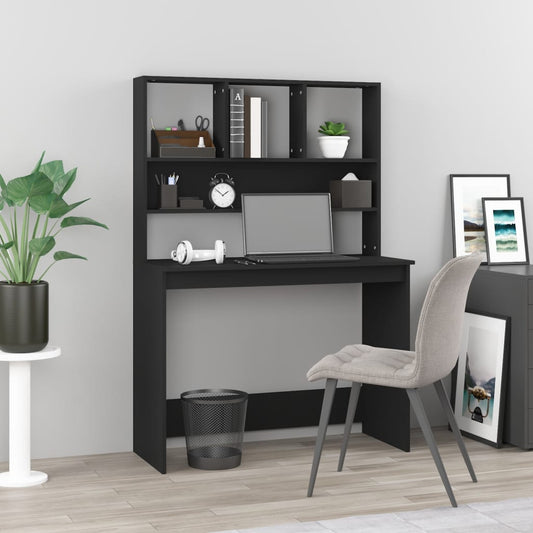 Black Engineered Wood Desk with Shelves - 102x45x148 cm