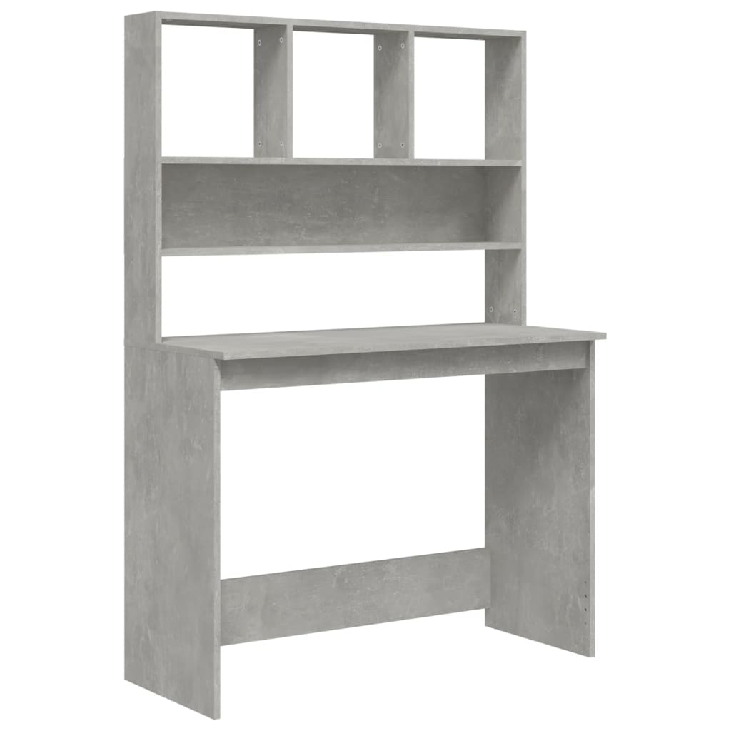 Concrete Grey Desk with Shelves - 102x45x148 cm, Engineered Wood