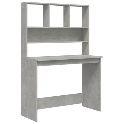 Concrete Grey Desk with Shelves - 102x45x148 cm, Engineered Wood