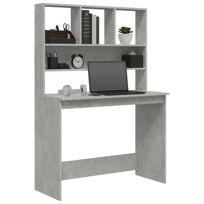 Concrete Grey Desk with Shelves - 102x45x148 cm, Engineered Wood