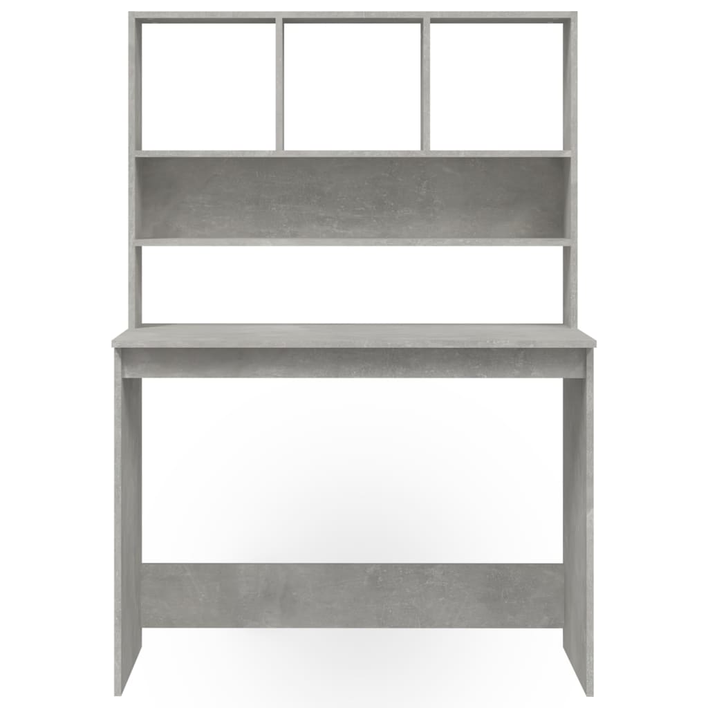Concrete Grey Desk with Shelves - 102x45x148 cm, Engineered Wood