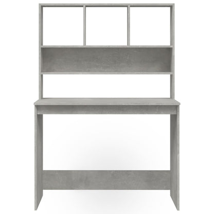 Concrete Grey Desk with Shelves - 102x45x148 cm, Engineered Wood