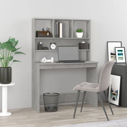 Concrete Grey Desk with Shelves - 102x45x148 cm, Engineered Wood