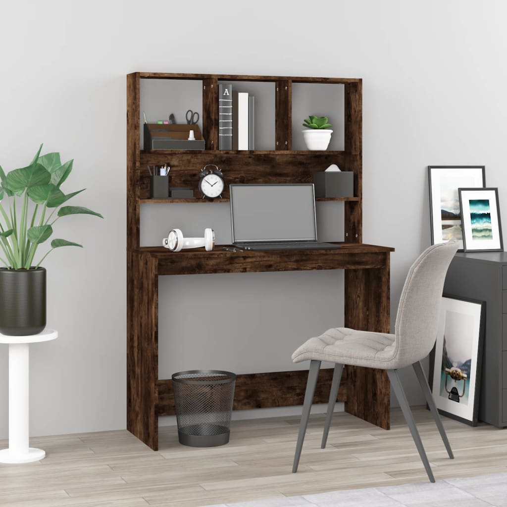 Smoked Oak Desk with Shelves - 102x45x148 cm, Engineered Wood