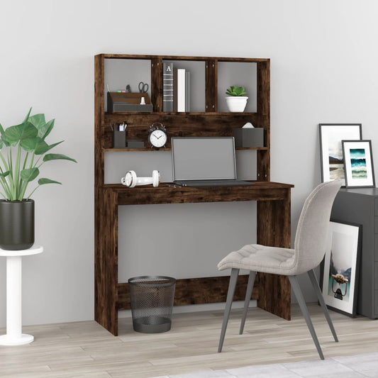 Smoked Oak Desk with Shelves - 102x45x148 cm, Engineered Wood