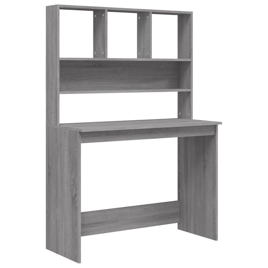 Grey Sonoma Engineered Wood Desk with Shelves, 102x45x148 cm