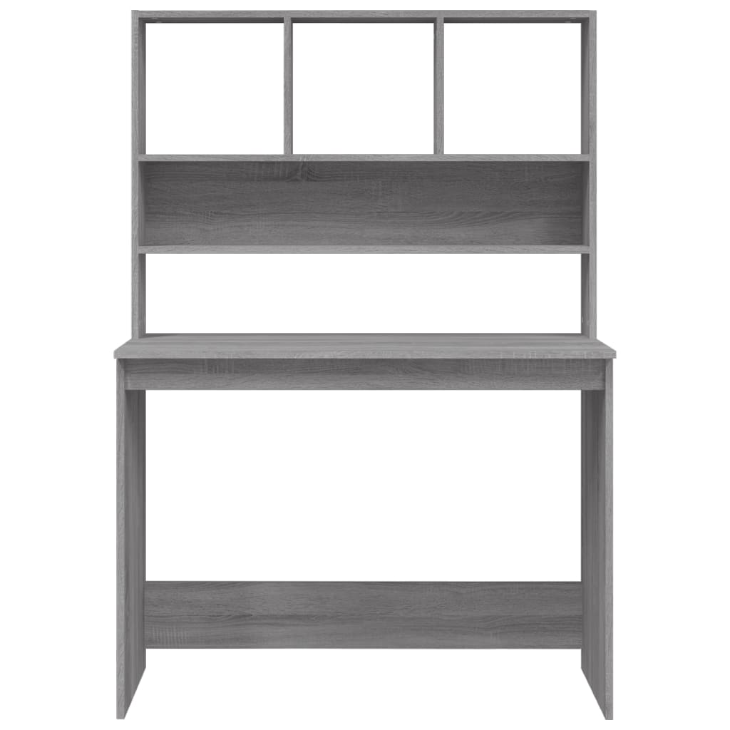Grey Sonoma Engineered Wood Desk with Shelves, 102x45x148 cm