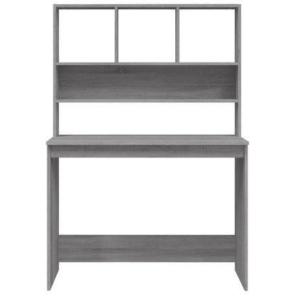 Grey Sonoma Engineered Wood Desk with Shelves, 102x45x148 cm