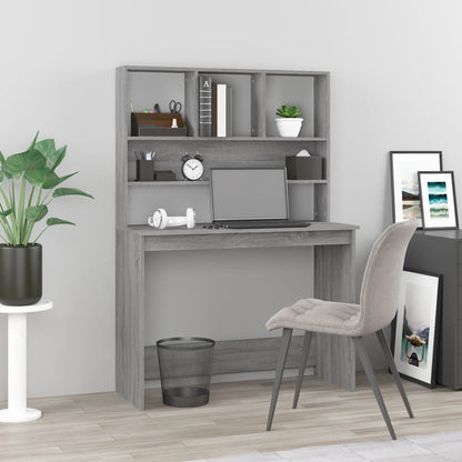 Grey Sonoma Engineered Wood Desk with Shelves, 102x45x148 cm