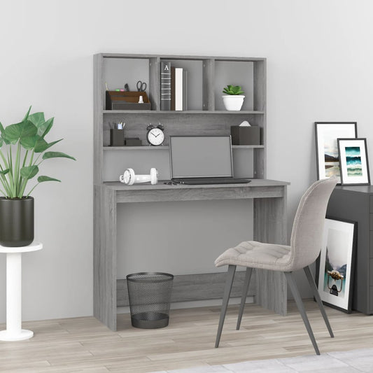 Grey Sonoma Engineered Wood Desk with Shelves, 102x45x148 cm