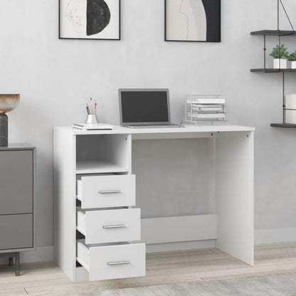 White Engineered Wood Desk with Drawers - 102x50x76 cm