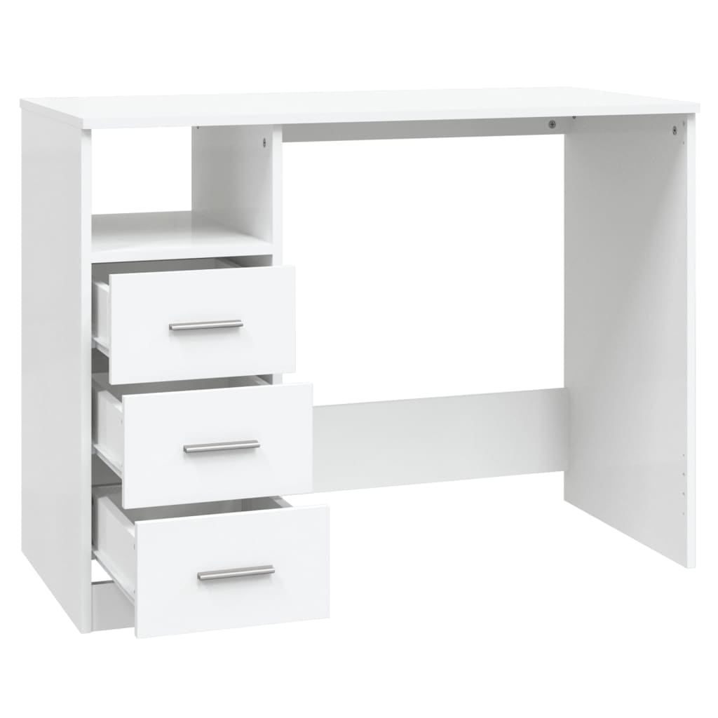 White Engineered Wood Desk with Drawers - 102x50x76 cm