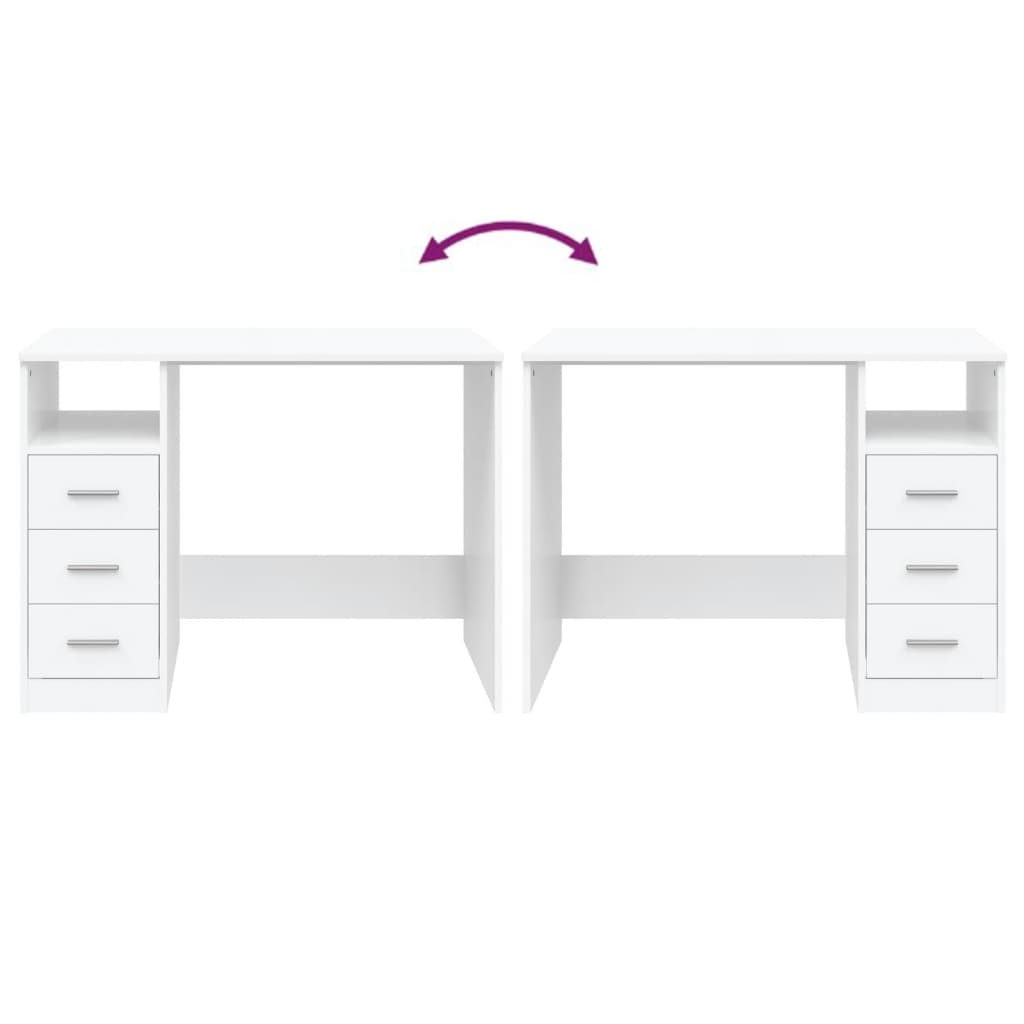 White Engineered Wood Desk with Drawers - 102x50x76 cm
