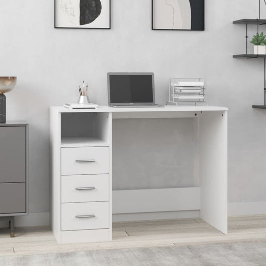 White Engineered Wood Desk with Drawers - 102x50x76 cm