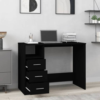 Black Engineered Wood Desk with Drawers - 102x50x76 cm