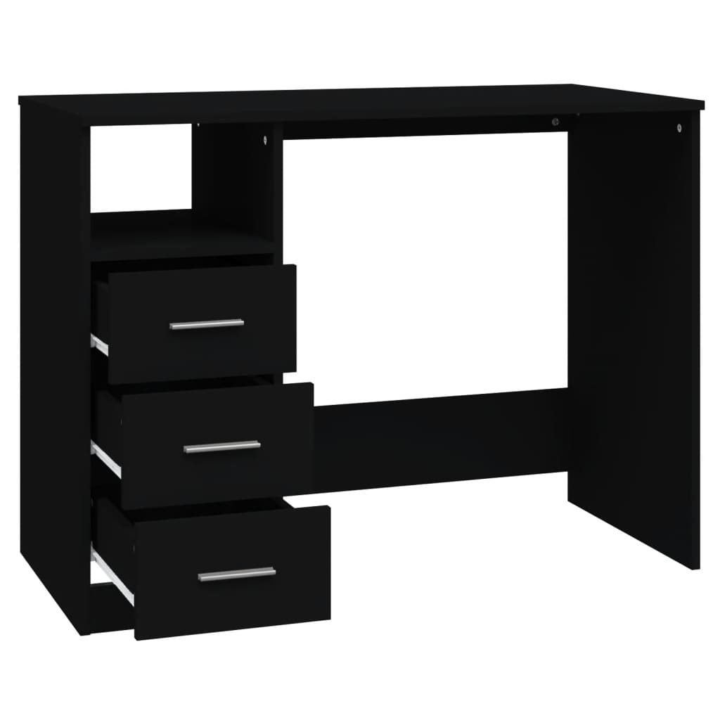 Black Engineered Wood Desk with Drawers - 102x50x76 cm