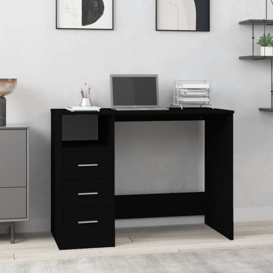 Black Engineered Wood Desk with Drawers - 102x50x76 cm
