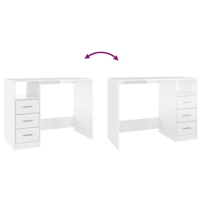 Desk with Drawers High Gloss White 102x50x76 cm Engineered Wood
