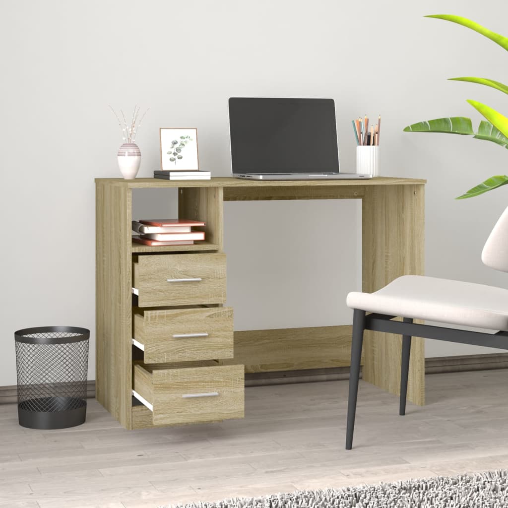 Sonoma Oak Desk with Drawers 102x50x76 cm - Engineered Wood