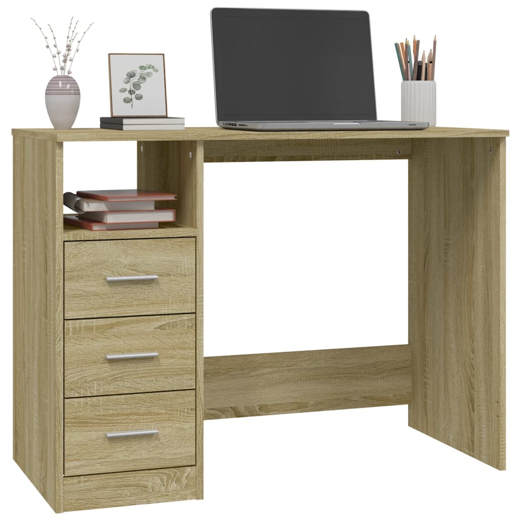 Sonoma Oak Desk with Drawers 102x50x76 cm - Engineered Wood