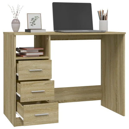 Sonoma Oak Desk with Drawers 102x50x76 cm - Engineered Wood
