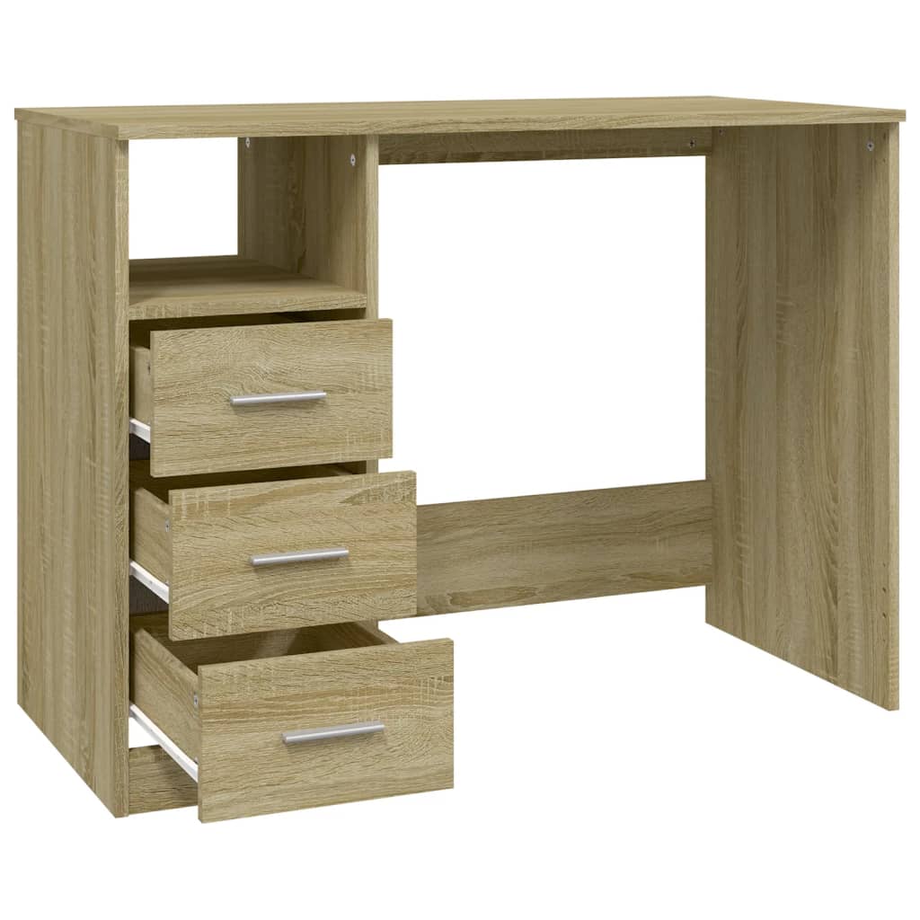 Sonoma Oak Desk with Drawers 102x50x76 cm - Engineered Wood