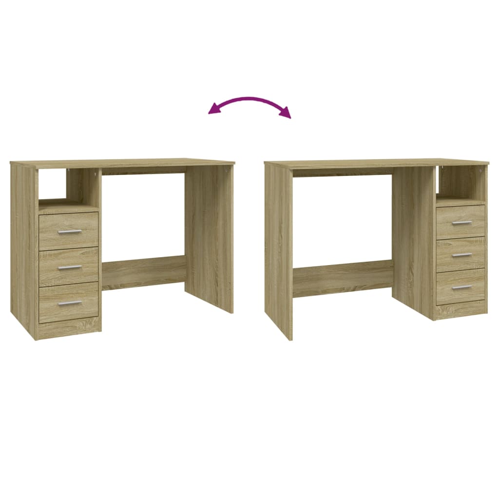 Sonoma Oak Desk with Drawers 102x50x76 cm - Engineered Wood