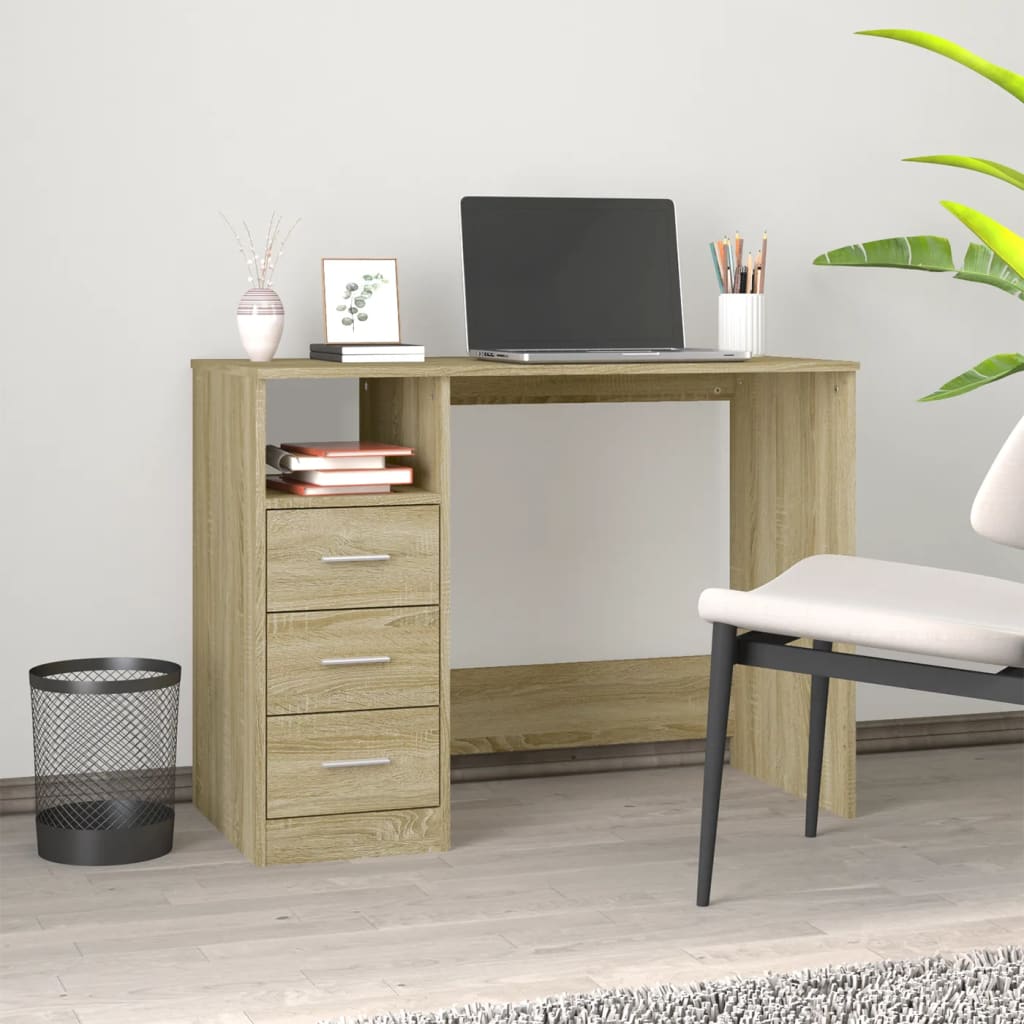 Sonoma Oak Desk with Drawers 102x50x76 cm - Engineered Wood