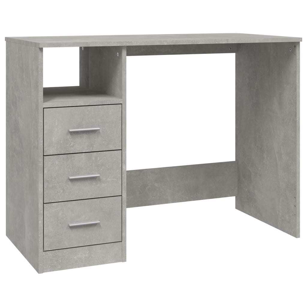 Concrete Grey Desk with Drawers, 102x50x76cm, Engineered Wood
