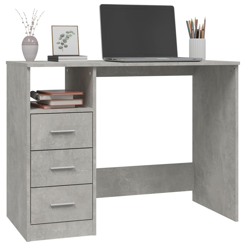 Concrete Grey Desk with Drawers, 102x50x76cm, Engineered Wood
