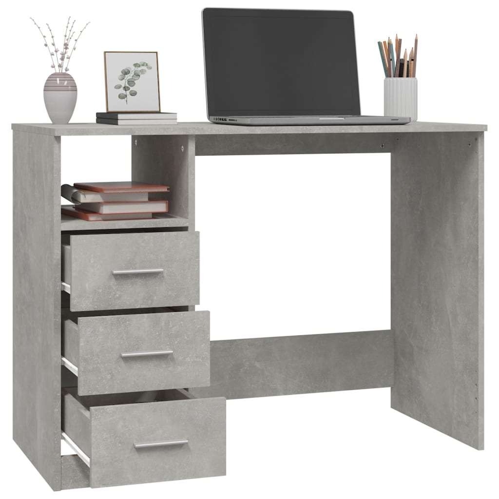 Concrete Grey Desk with Drawers, 102x50x76cm, Engineered Wood