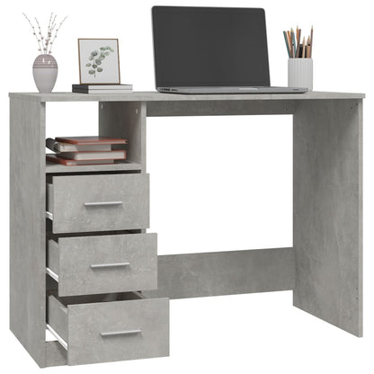 Concrete Grey Desk with Drawers, 102x50x76cm, Engineered Wood