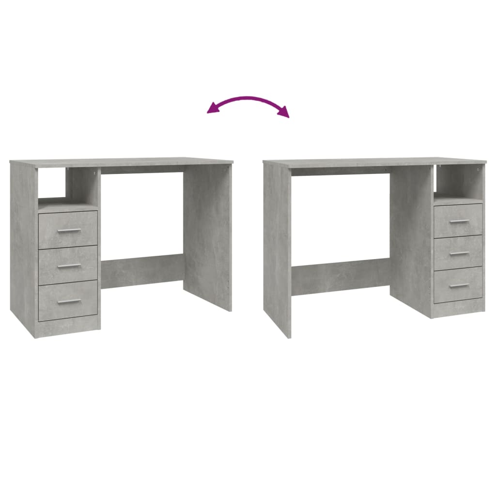 Concrete Grey Desk with Drawers, 102x50x76cm, Engineered Wood