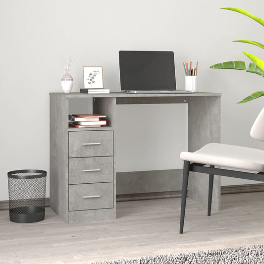 Concrete Grey Desk with Drawers, 102x50x76cm, Engineered Wood