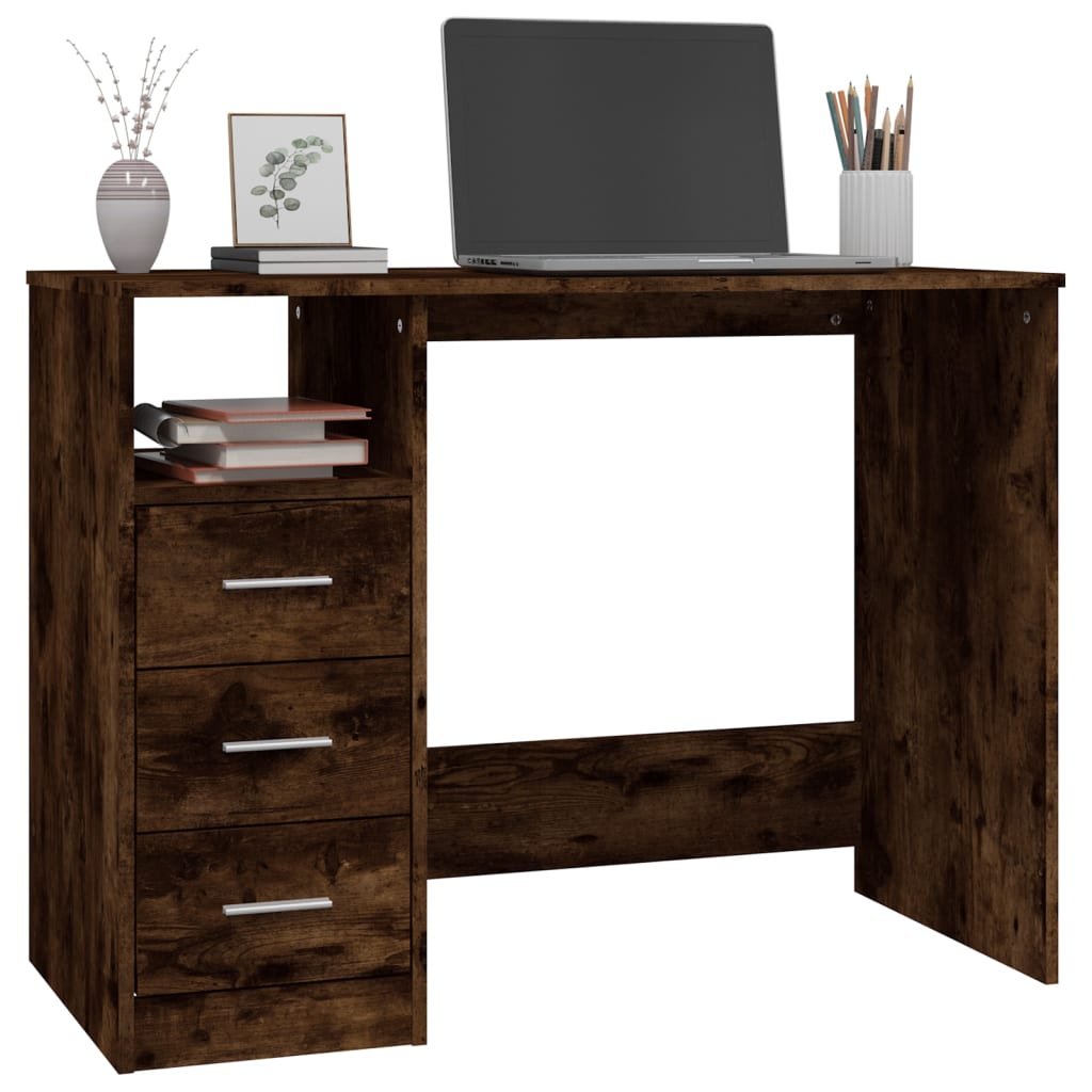Smoked Oak Desk with Drawers 102x50x76 cm - Engineered Wood