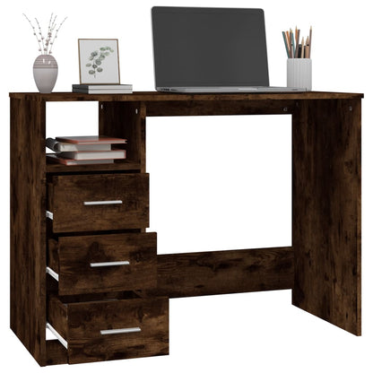 Smoked Oak Desk with Drawers 102x50x76 cm - Engineered Wood