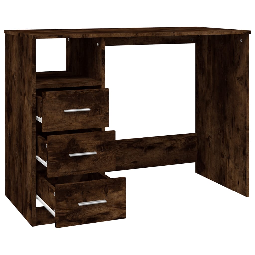 Smoked Oak Desk with Drawers 102x50x76 cm - Engineered Wood