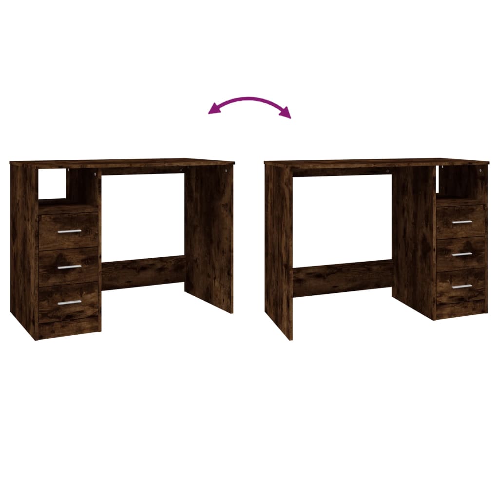 Smoked Oak Desk with Drawers 102x50x76 cm - Engineered Wood
