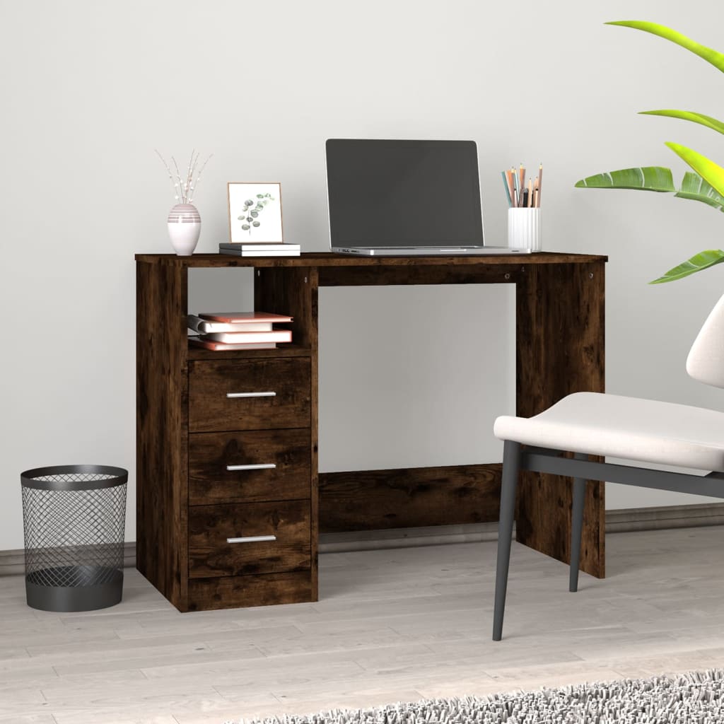 Smoked Oak Desk with Drawers 102x50x76 cm - Engineered Wood