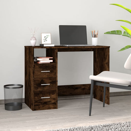 Smoked Oak Desk with Drawers 102x50x76 cm - Engineered Wood