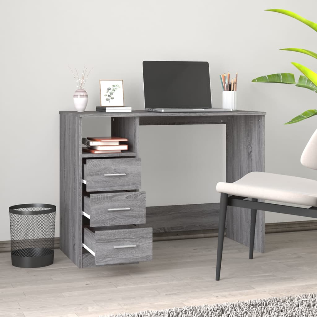 Stylish Grey Sonoma Desk with Drawers, 102x50x76 cm, Engineered Wood