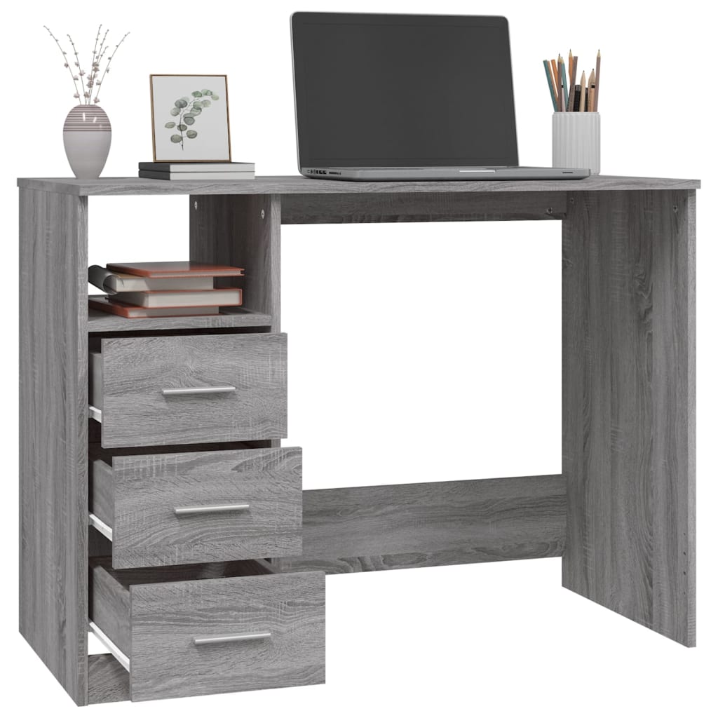 Stylish Grey Sonoma Desk with Drawers, 102x50x76 cm, Engineered Wood