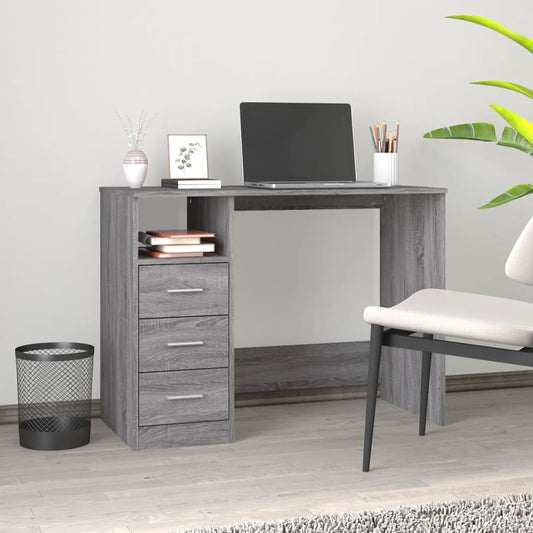 Stylish Grey Sonoma Desk with Drawers, 102x50x76 cm, Engineered Wood